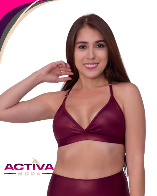 Top Neme Vinotinto - Tela Brillante - One Size - Burgundy - Sport Bra's