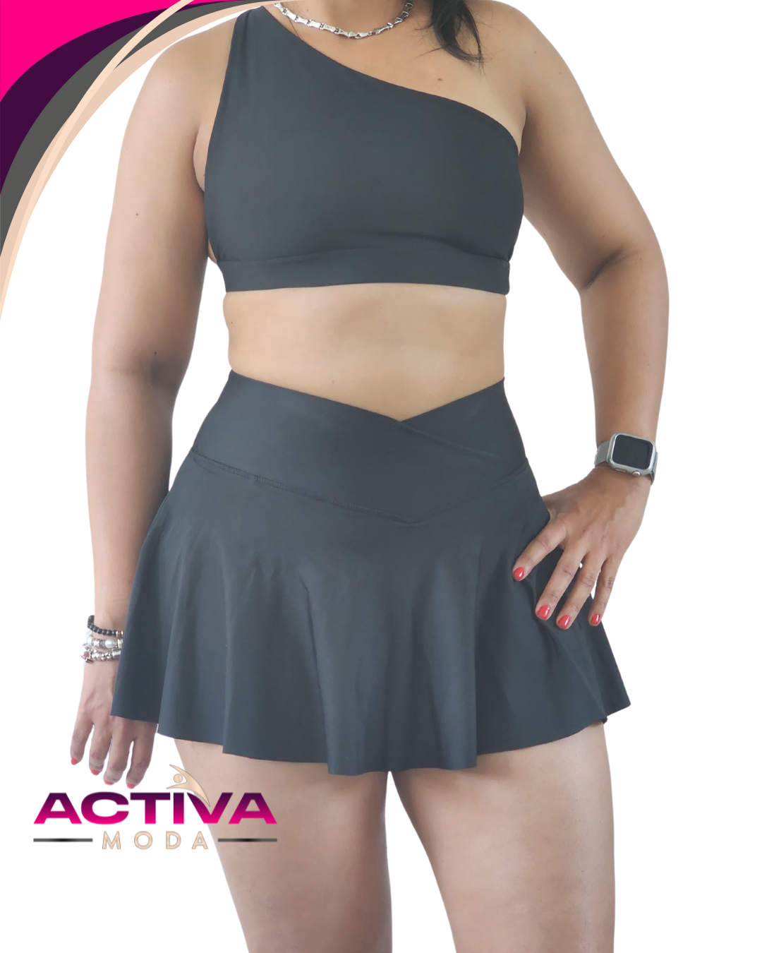 Set Deportivo Selene - One Size - Tela Mate - Color Negro