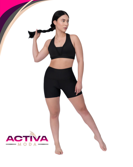 Short Deportivo - Tela Mate - Color Negro - Black Short - Tela de Alta Densidad + Control de Abdomen - One Size