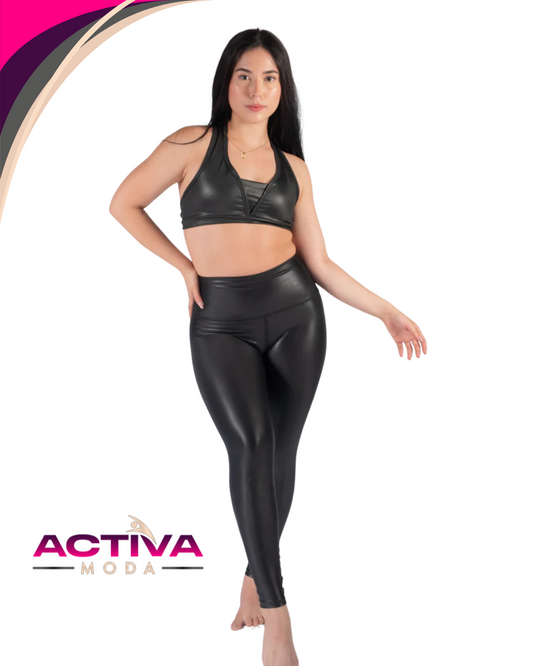 Legging Brillante Efecto Cuero - Color negro - One Size - Black
