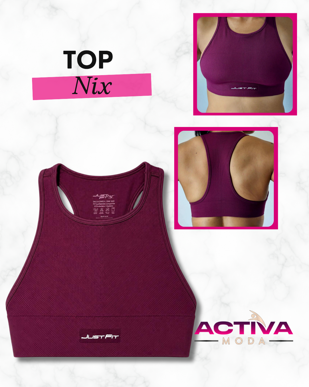 Top Nix Vinotinto - One Size - Burgundy Sport Bra's