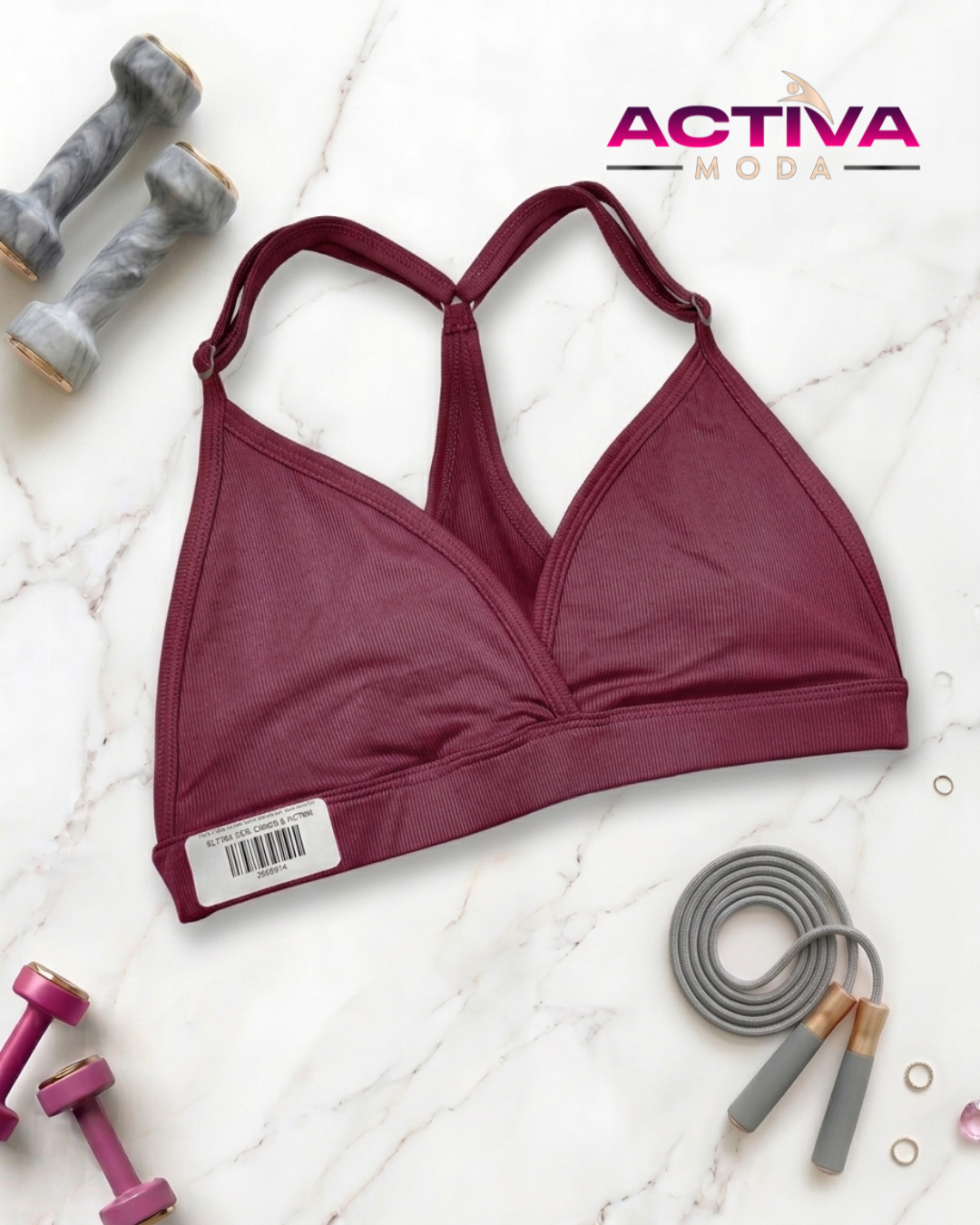 Top Neme Vinotinto - Tela Brillante - One Size - Burgundy - Sport Bra's